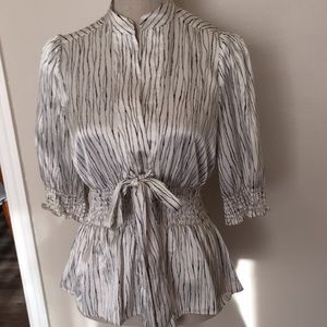 BCBGMaxAzria Cream and Black Striped Tie-Waist Blouse